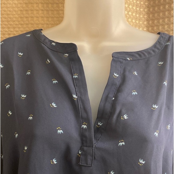 LOFT Navy Floral Split Neck Blouse - Picture 4 of 11